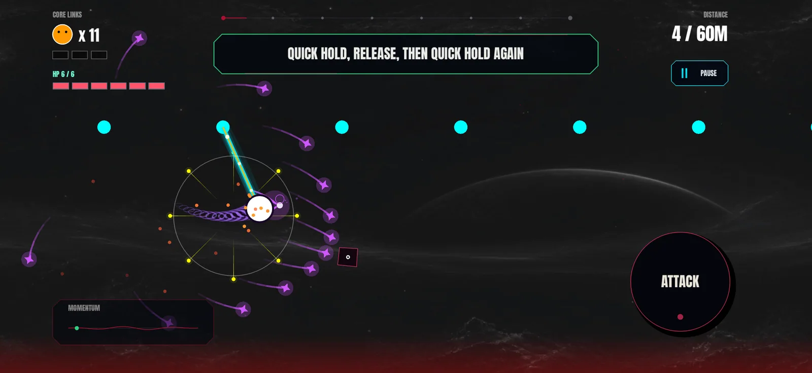 Core Hop gameplay: swinging between anchors